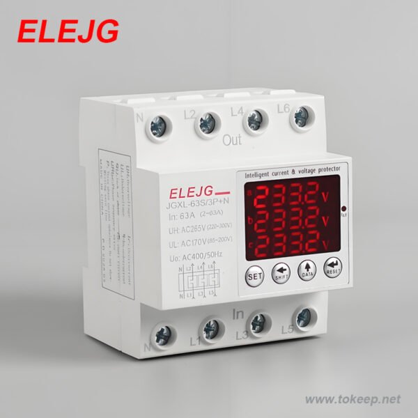 واقي التيار والجهد ثلاثي الأطوار بأربعة أسلاك JGXL-63S-3P+N