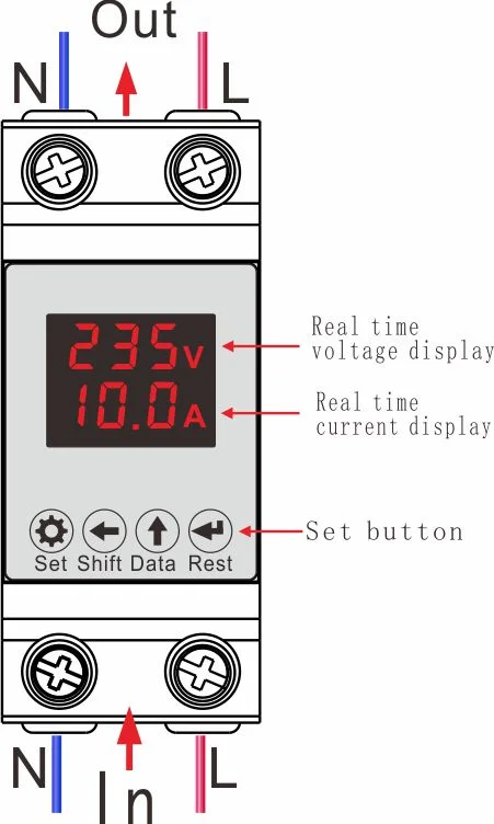 Panel Description of Digital Display Adjustable Voltage Protector